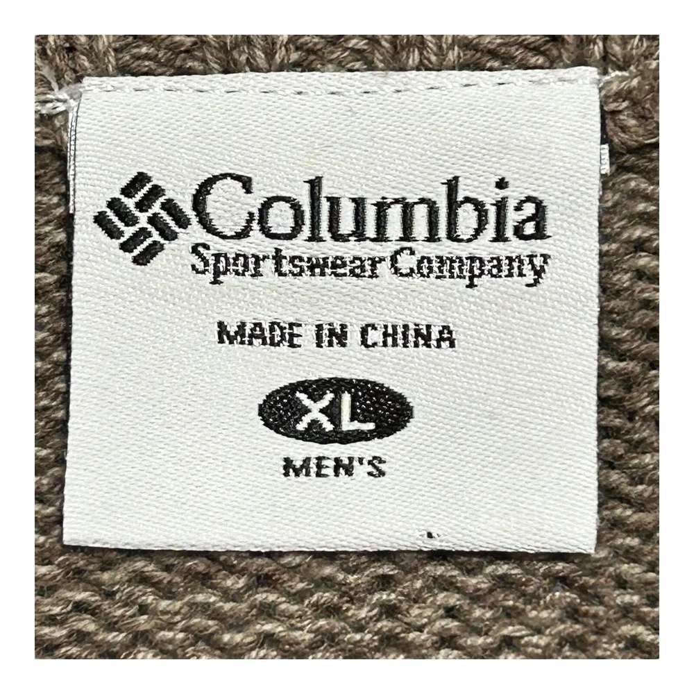 Columbia Mens Full Zip Knit Cardigan Sweater XL Beige Tan Cotton Heavyweight EUC